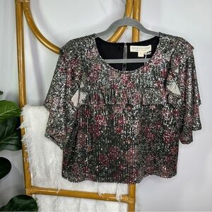 NWT Saltwater Lux Sequin Ruffle Top sz L